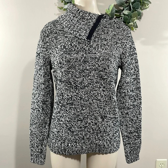 Chaps Sweater Asymmetrical Foldover Collar Turtleneck Black and White M - Picture 1 of 16